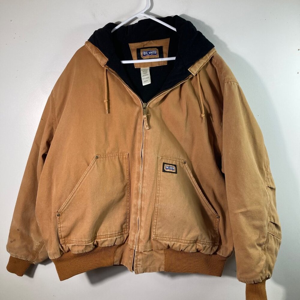 Vintage Big Smith Hooded Duck Canvas Insulated Jacket 3XL Reg Brown